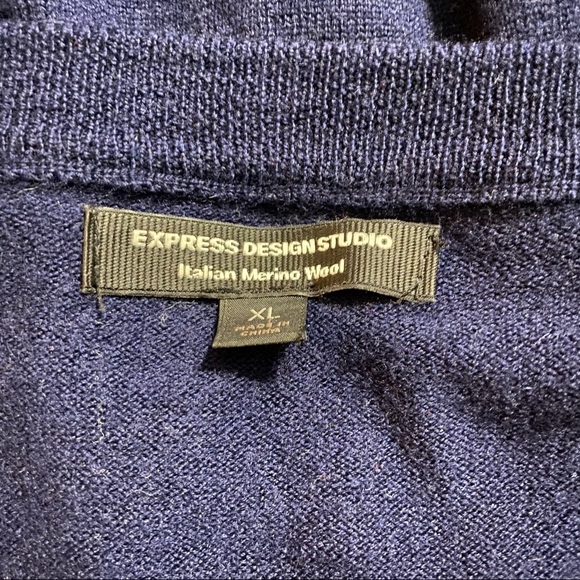 Express Navy Blue Italian Merino Wool V Neck Sweater - Picture 4 of 5